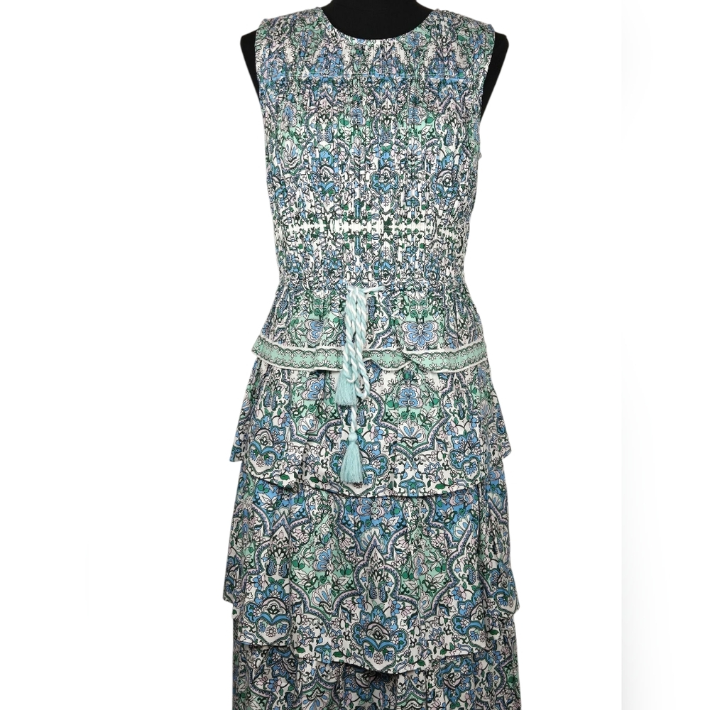Shoshanna Blue Green Paisley Tiered Midi Dress - Picture 6 of 15